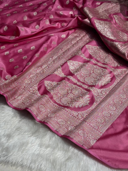 Blush Pink Shade Boota Mashru Silk Saree MS17