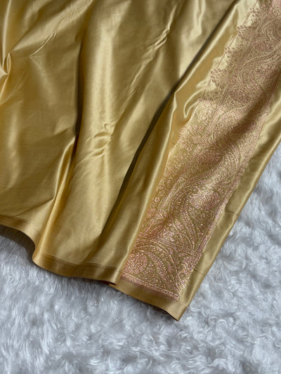 Banarasi Satin Katan Saree Jaal Pattern In Beige Shades SK133