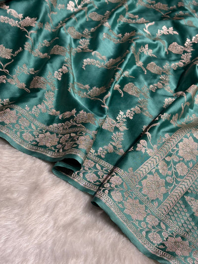 Turquoise Shades Jaal Mashru Silk Saree MCS48