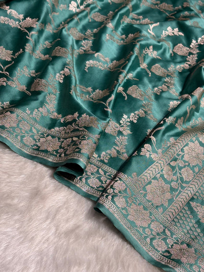 Turquoise Shades Jaal Mashru Silk Saree MS48