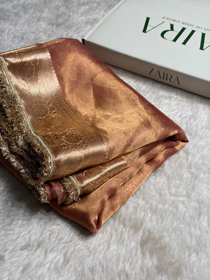 Rusty Pink Shade Pure Tissue Silk Saree with Gota Patti PTGP-17