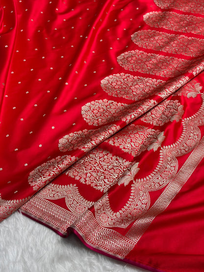 Red Shades Scallop Motif Booti Mashru Silk Saree MSM-56