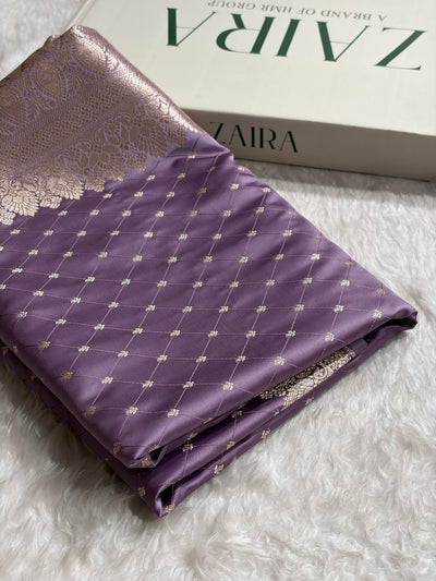 Banarasi Dusty Lavender Shades Tanchoi Motif Mashru Silk Saree MST-09