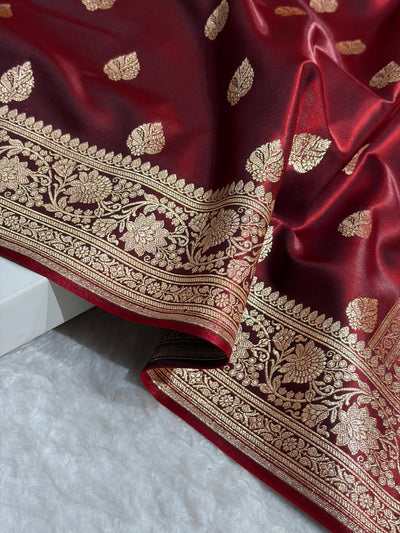 Maroon Shades Booti Pattern Banarasi Satin Silk Saree SS58