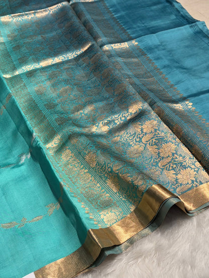 Sea Green Shades Handwoven Pure Raw Mango Silk RM-39