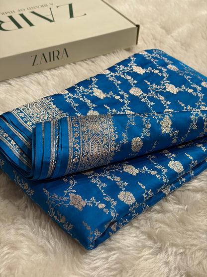 Banarasi Firozi Shades Floral Mashru Silk Saree MS92