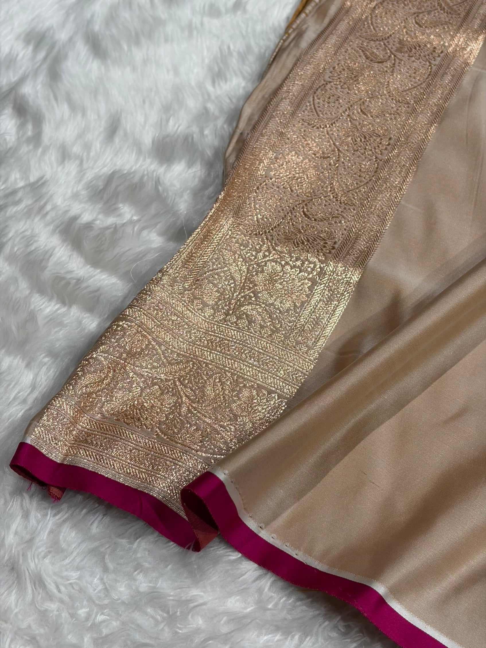 Banarasi Satin Katan Silk Saree In Beige Shades with gotta Patti SKGP08