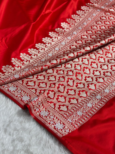 Red Shades Plain Banarasi With Minakari Floral Border Mashru Silk Saree MSM-123