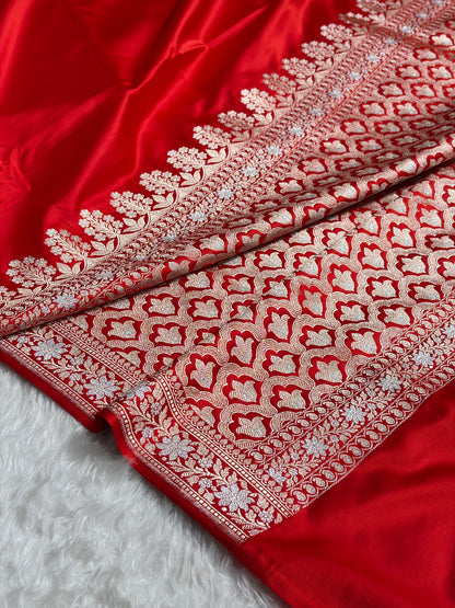 Red Shades Plain Banarasi With Minakari Floral Border Mashru Silk Saree MSM-123