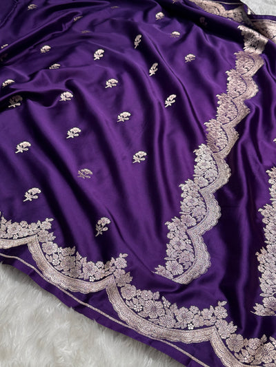 Scallop Purple Booti Mashru Silk Saree MCS27