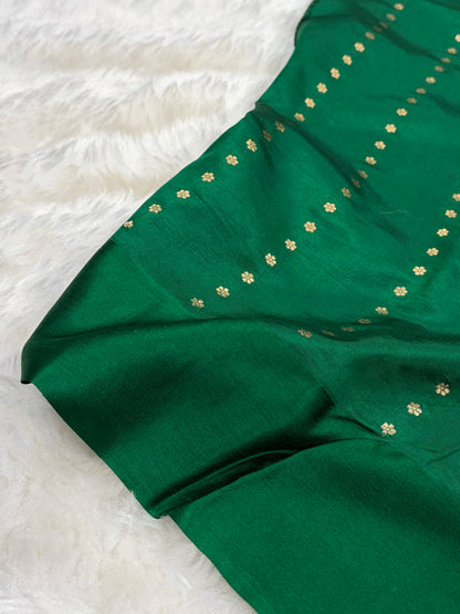 Banarasi Bottle Green Shades Meena Boota Handwoven Pure Paper Silk RM-72