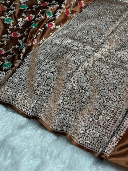 Dark Rust Shades Jaal Pattern Mashru Silk Saree
