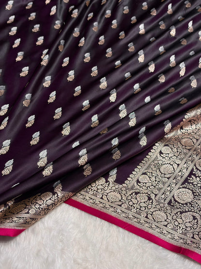 Wine Shades Floral Booti Mashru Silk Saree MSM-69