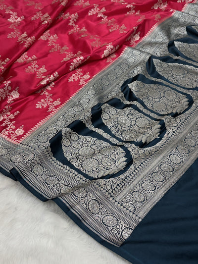 Contrast Ruby Pink Banarasi Cross Mashru Silk Saree MS01