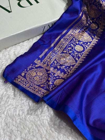 Banarasi Satin Katan Saree With Boota in Royal Blue Shades SK117