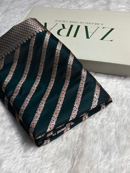 Dark Rama With Floral Border Mashru Silk Saree MSM-98