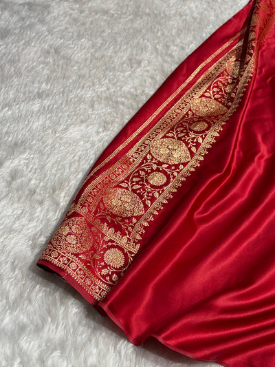 Banarasi Satin Katan Saree With Boota in Maroon Shades SK98