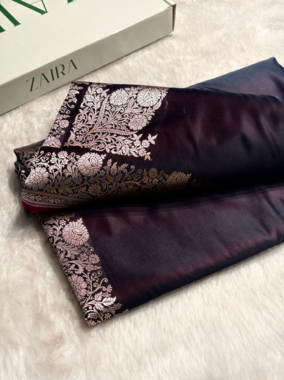 Garnet Shades Floral Border Mashru Silk Saree