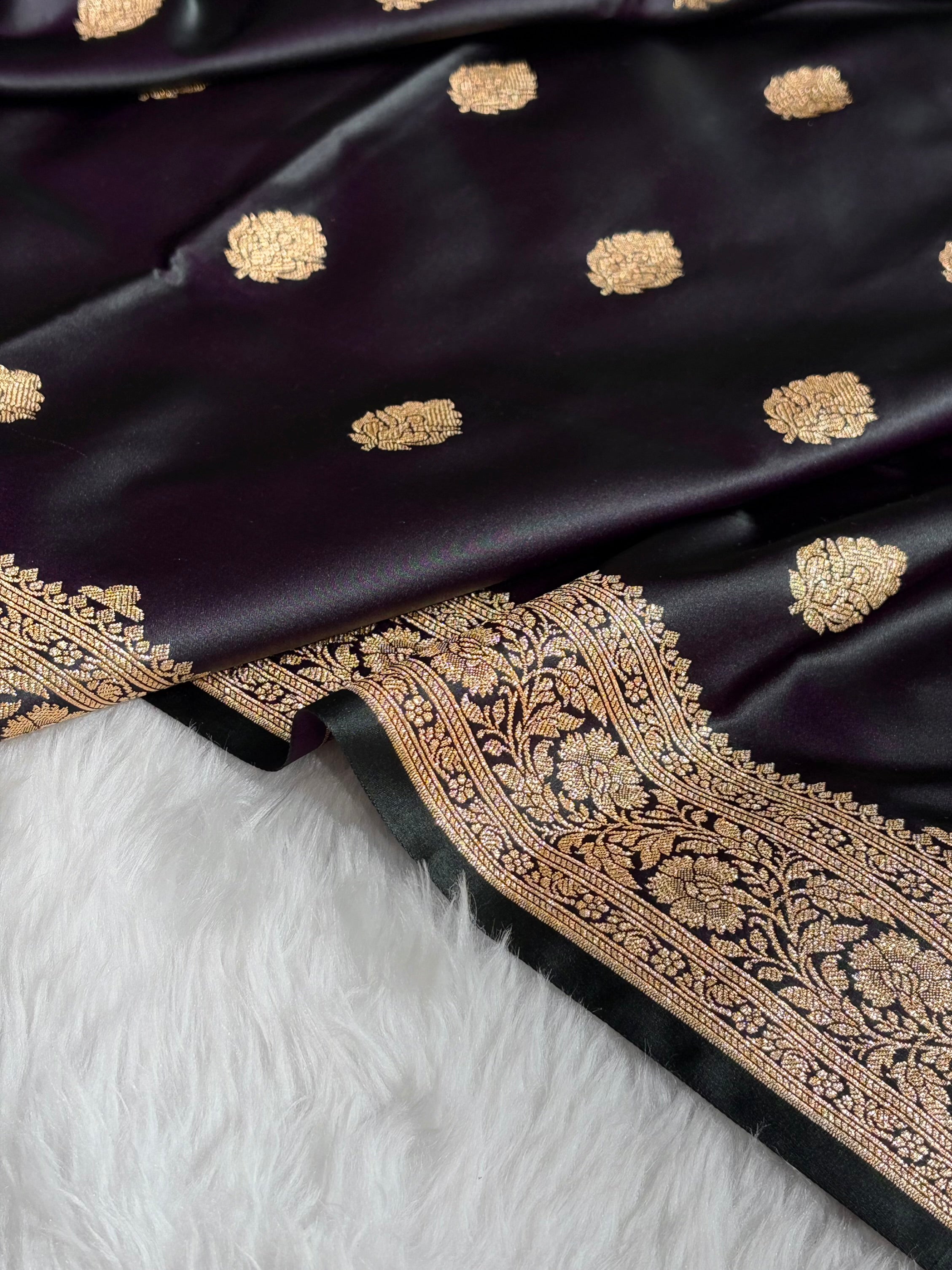 Dark Wine Treditional Banarasi Booti Pattern Satin Katan Silk Saree SK65
