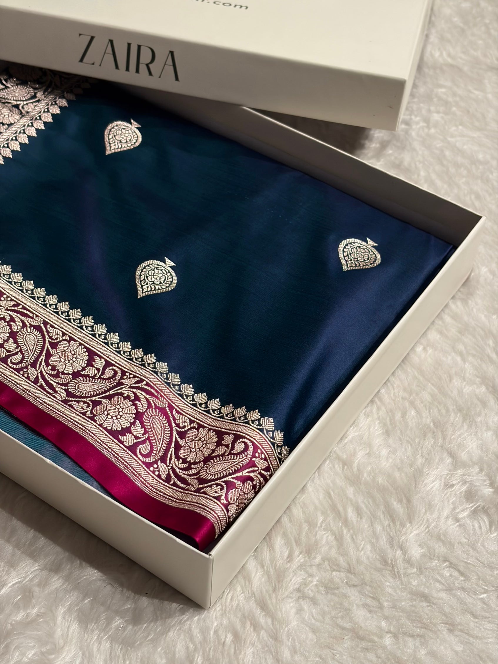 Contrast German Blue / Rani Shades Banarasi Booti Pattern Mashru Silk Saree MSM-140