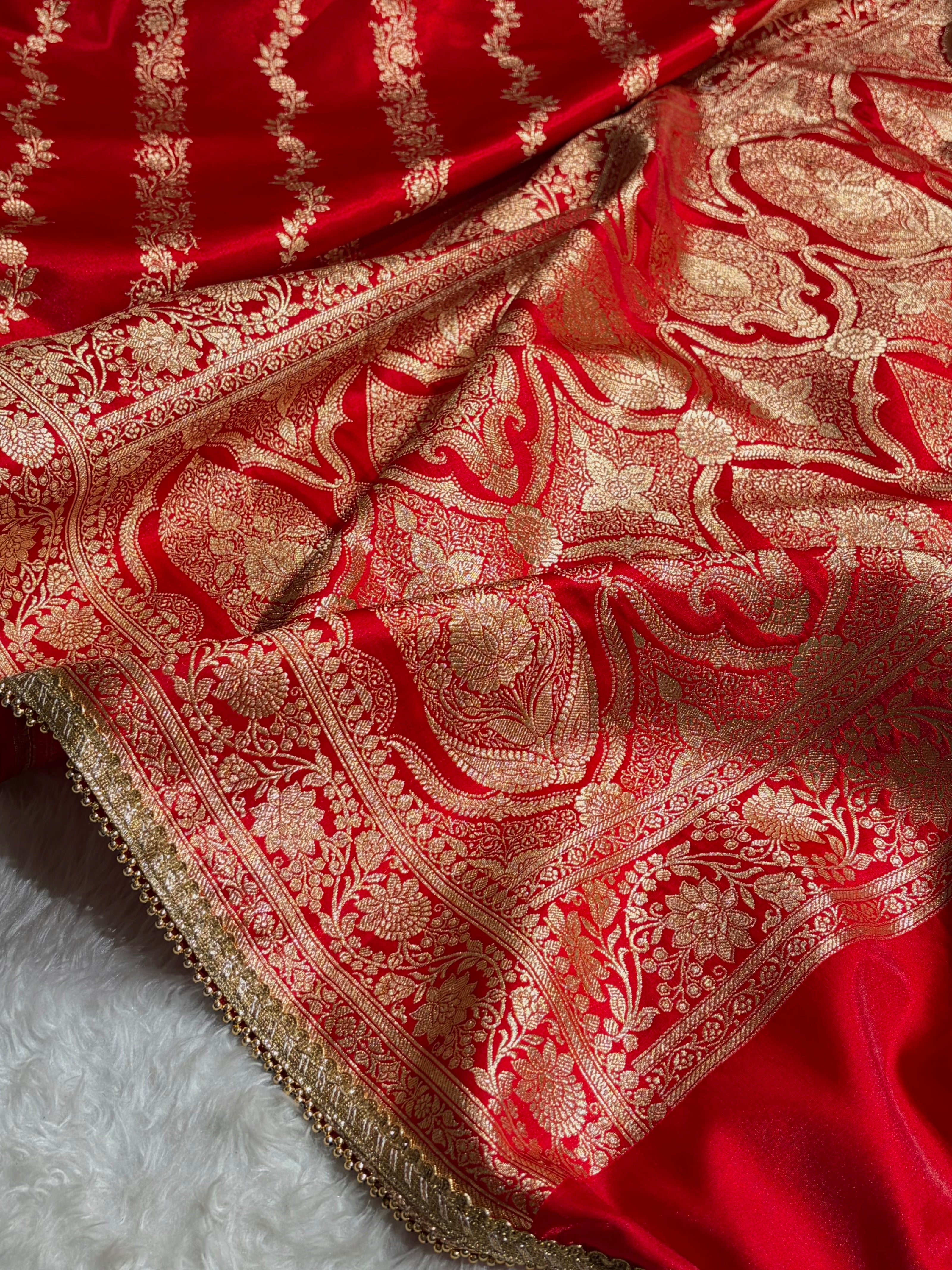 Red Shades Cross Satin Silk Saree with gotta patti SSGP10