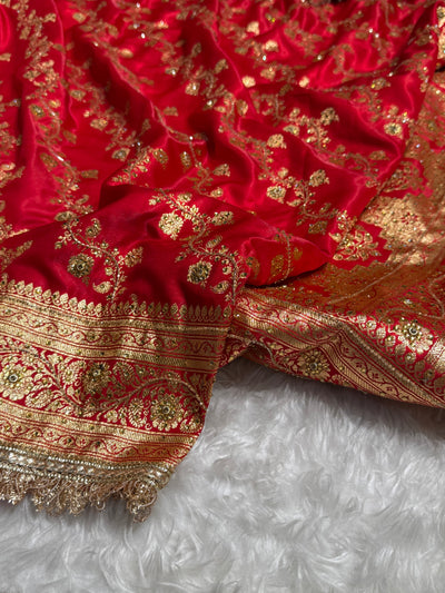 Bridal Red Cross with Ari and stone work and Edge with gotta Patti BSSGP11
