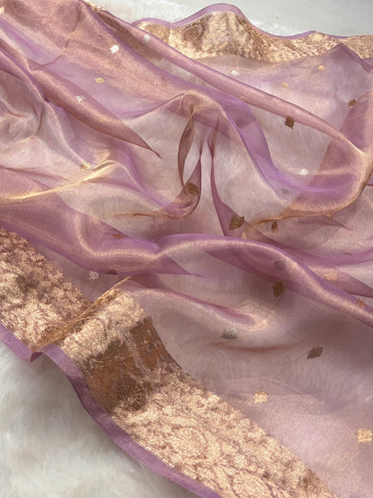 Lavender Bananasi Floral Shades Pure Tissue Silk Saree PT-34