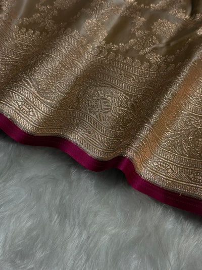 Beige Jaal Pattern Satin Katan Silk Saree SK25