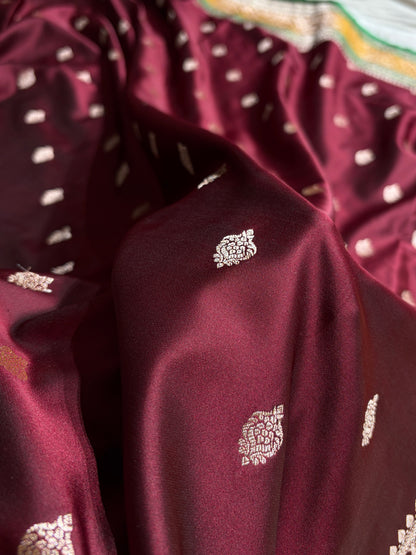 Banarasi Chocolate With Contrast Liril Green Floral Border Mashru Silk Saree MSM-101