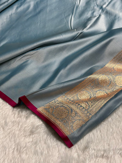 Banarasi Pastel German Blue Shades Cross Satin Katan Silk Saree SK17