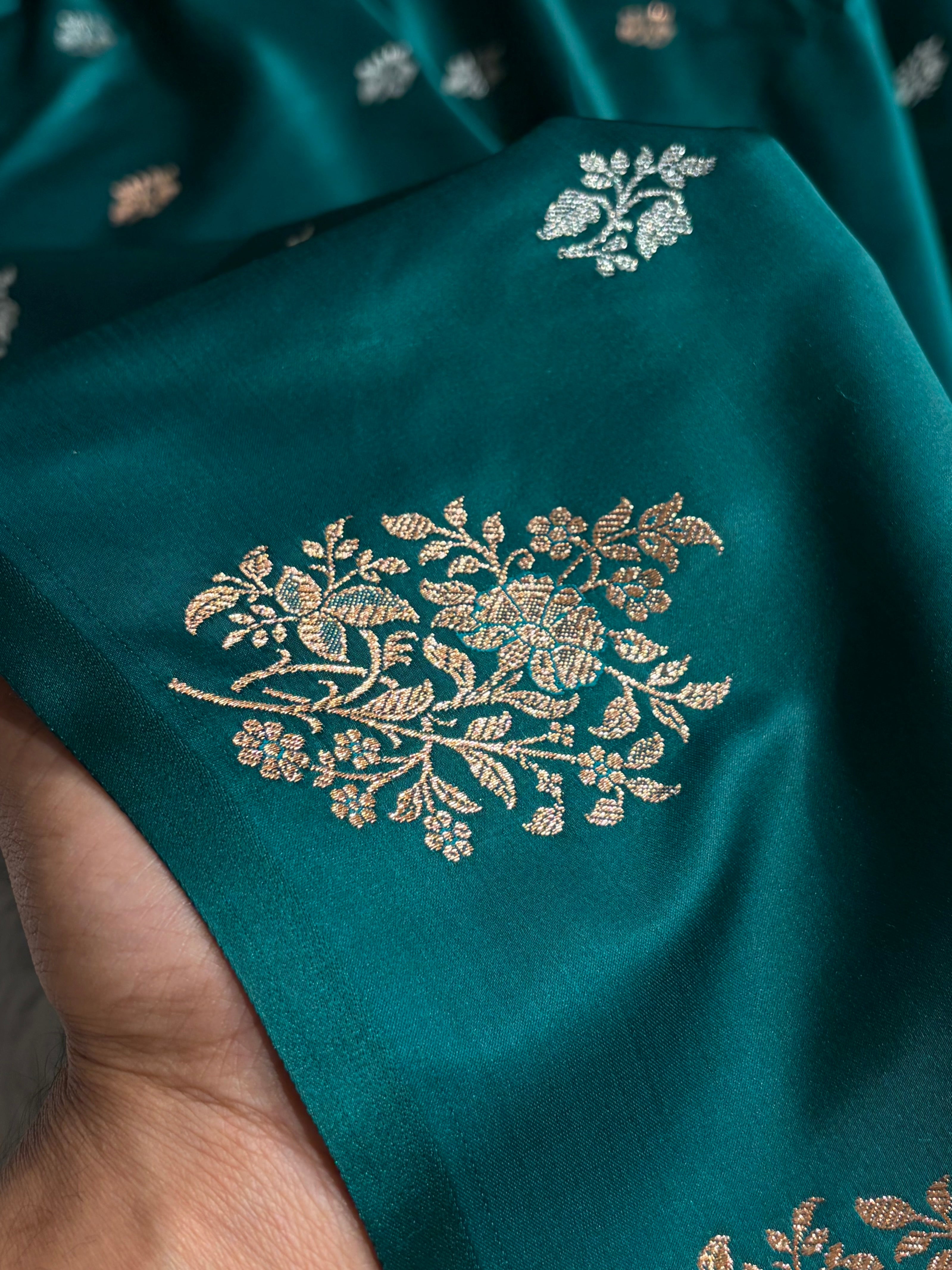 Rama Shades Banarasi With Floral Border Mashru Silk Saree MSM-126