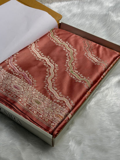 Banarasi Minakari Cross Pattern in Gajiri Shades Mashru Silk Saree MCS93
