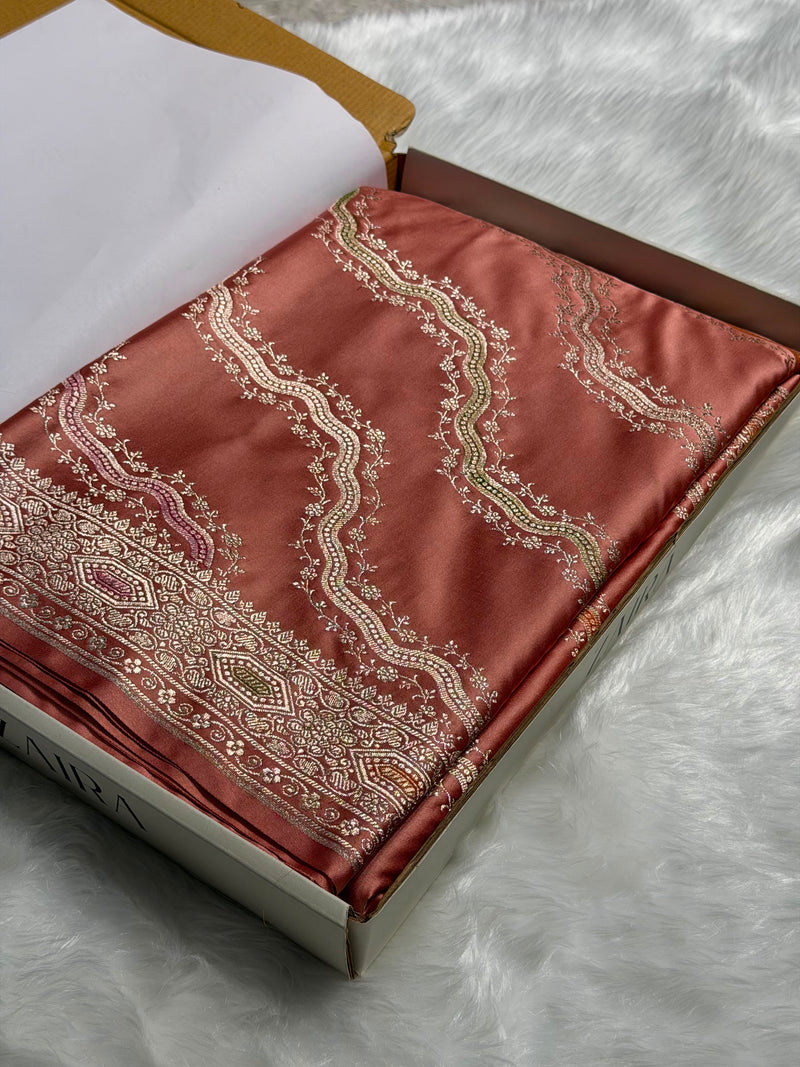 Banarasi Minakari Cross Pattern in Gajiri Shades Mashru Silk Saree MCS93