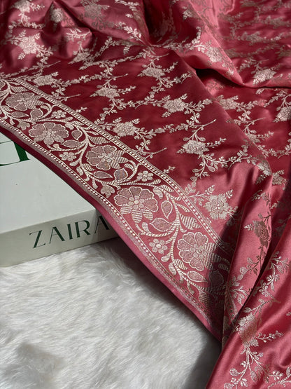 Pink Shades Mashru Silk Banarasi Saree With Jaal Pattern MS71