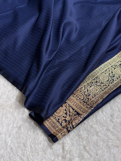 Banarasi Satin Katan Saree in Jaal Pattern Navy Blue Shades SK86