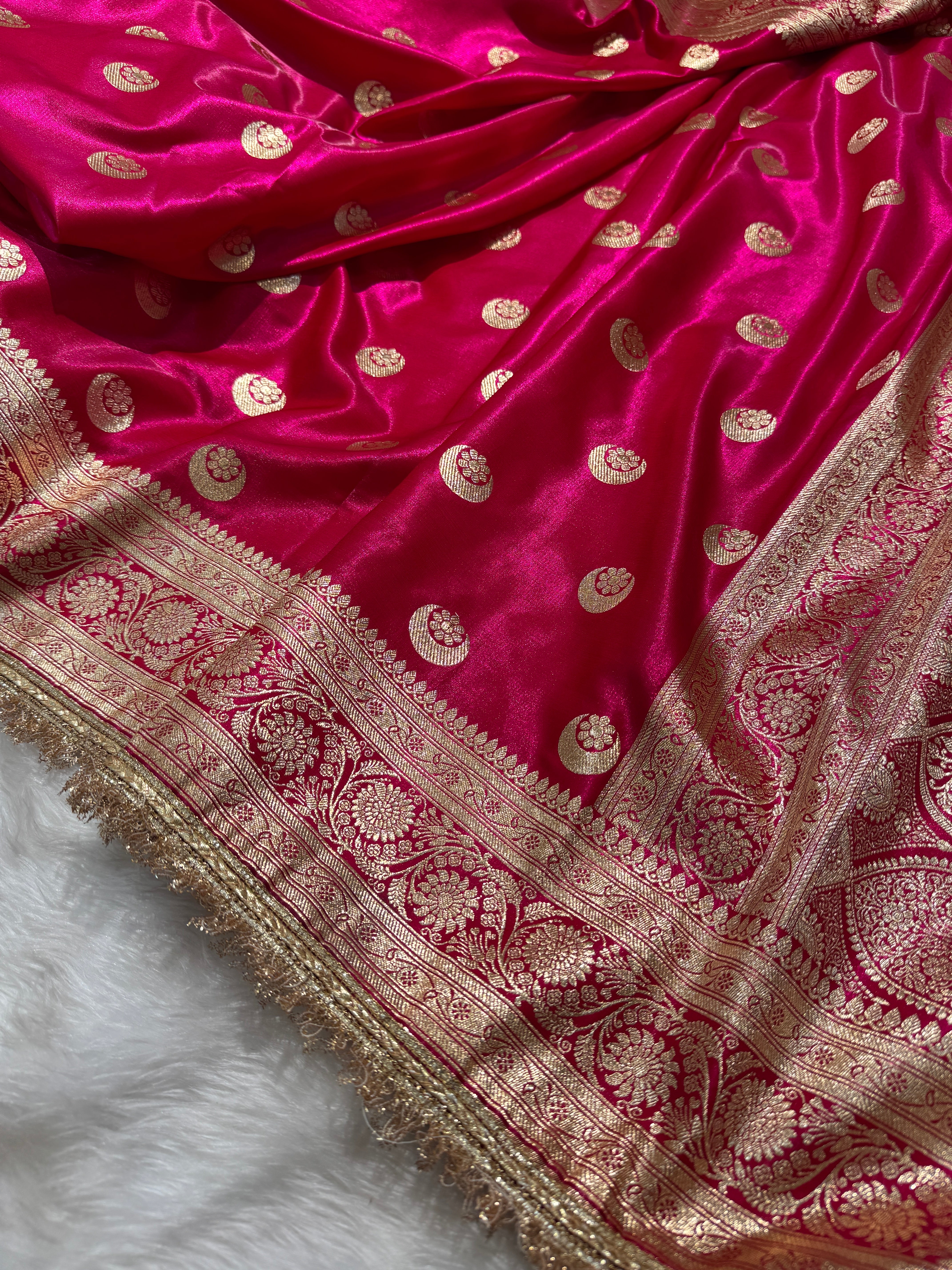 Rubi Pink Chand Tara Satin Silk Saree with gotta patti SSGP8