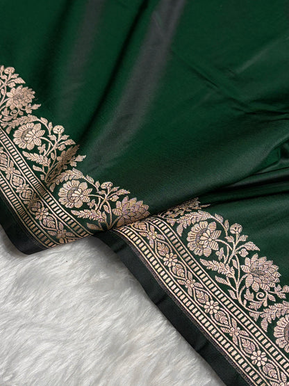 Bottle Green Boota With Floral Border Mashru Silk Saree MSM-94