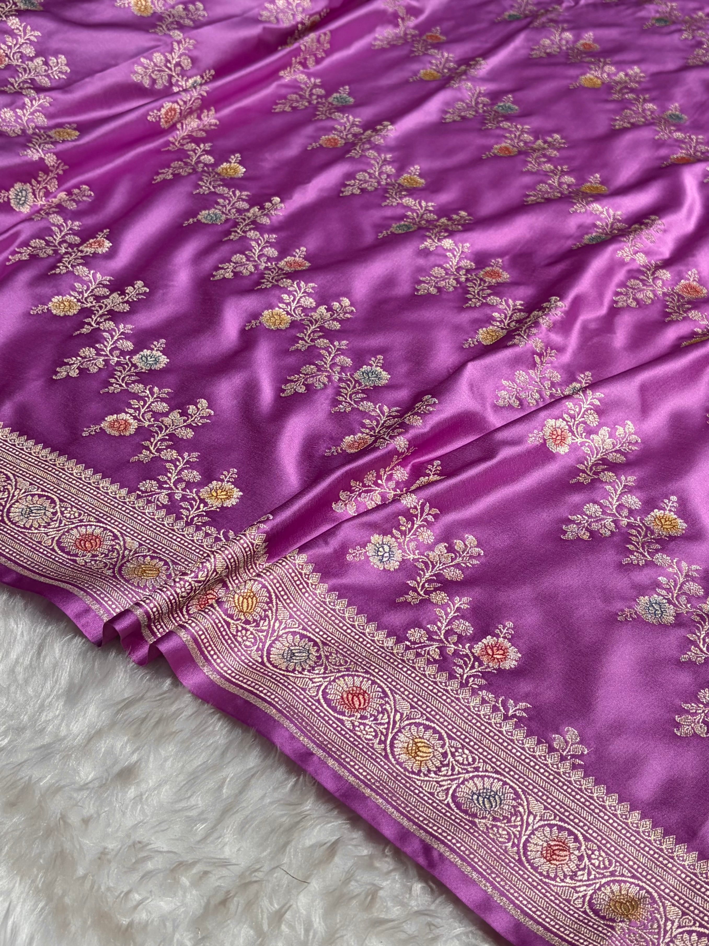 Lavender Minakari Banarasi Cross Mashru Silk Saree MS01