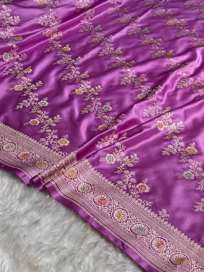 Lavender Minakari Banarasi Cross Mashru Silk Saree MCS01