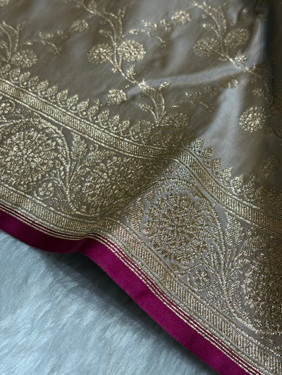 Beige Cross Satin Katan Silk Saree SK17