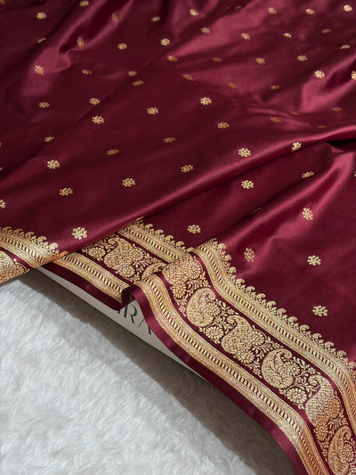 Banarasi Satin Katan Saree With Boota Pattern in Garnet Shades SK127