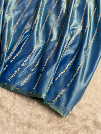 German Blue / Sky Blue Shades Banarasi Booti Pattern Mashru Silk Saree MSM-137