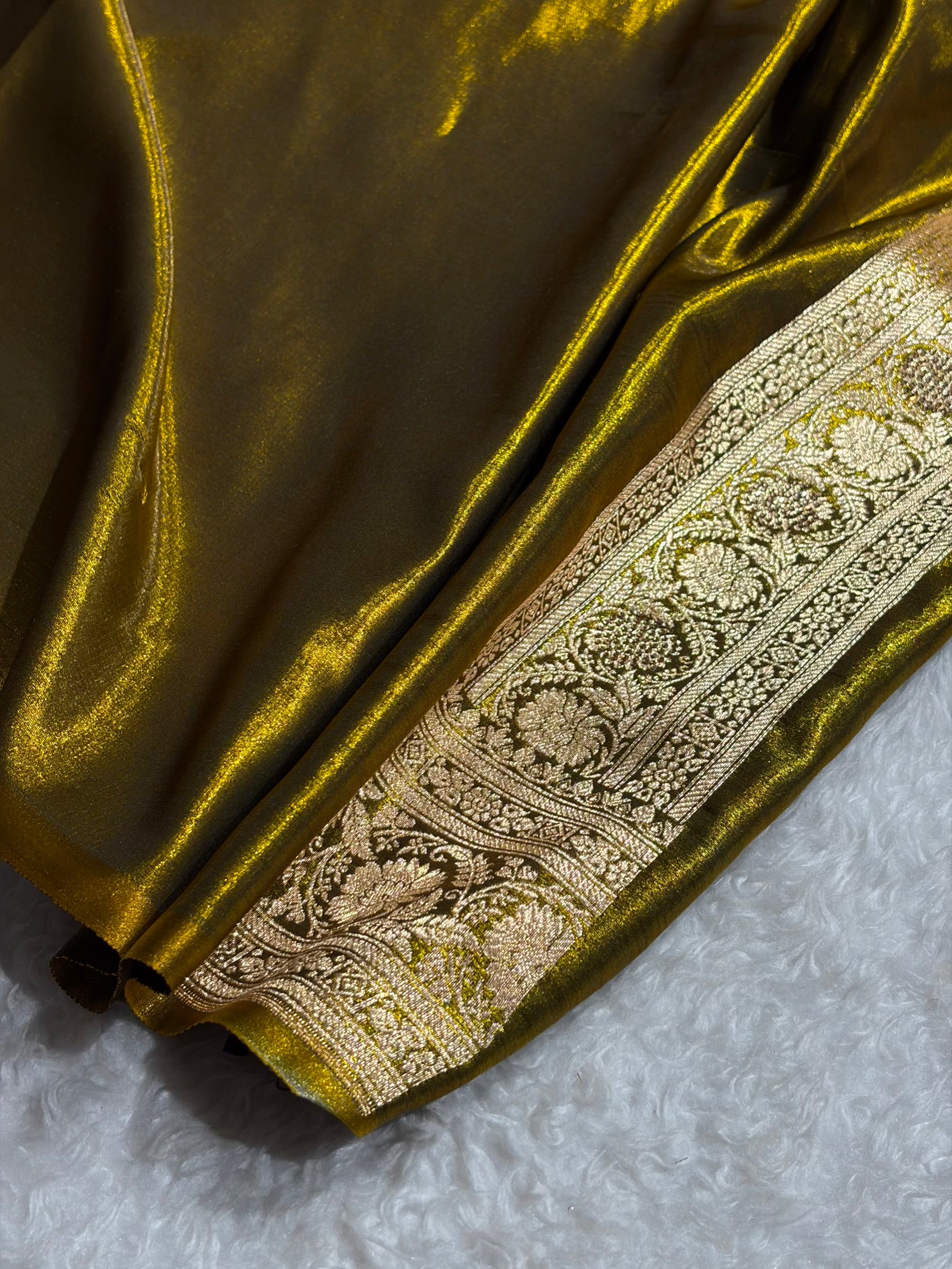 Banarasi Bridal Mehendi Shades With Swarovski Stone and White Stone Work Satin Silk Saree BSS32