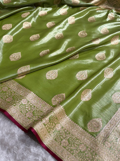 Ultra Light Weight Satin Silk Boota in Mehndi Green Shades SS05
