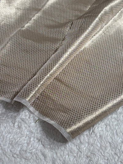 Pearl White Shades With Floral Embroidered Pure Tissue Silk Saree with Brocade Blouse PTE-18
