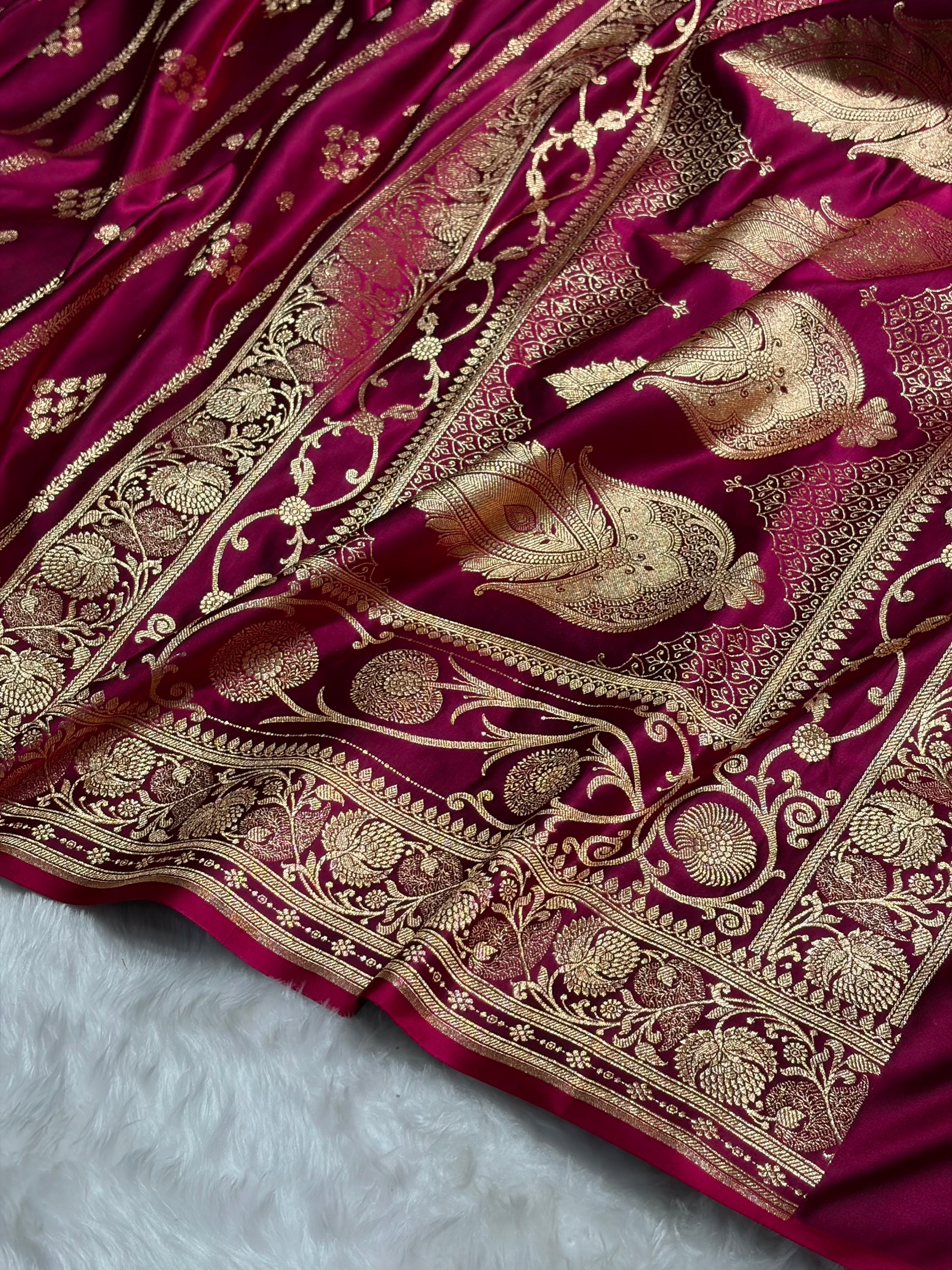 Pinkish Purple Floral Boota Pattern Satin Katan Silk saree SK39
