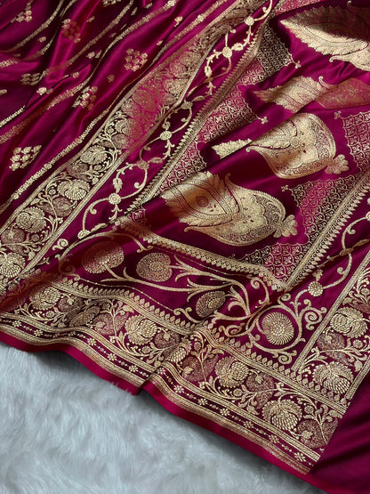 Pinkish Purple Floral Boota Pattern Satin Katan Silk saree SK39