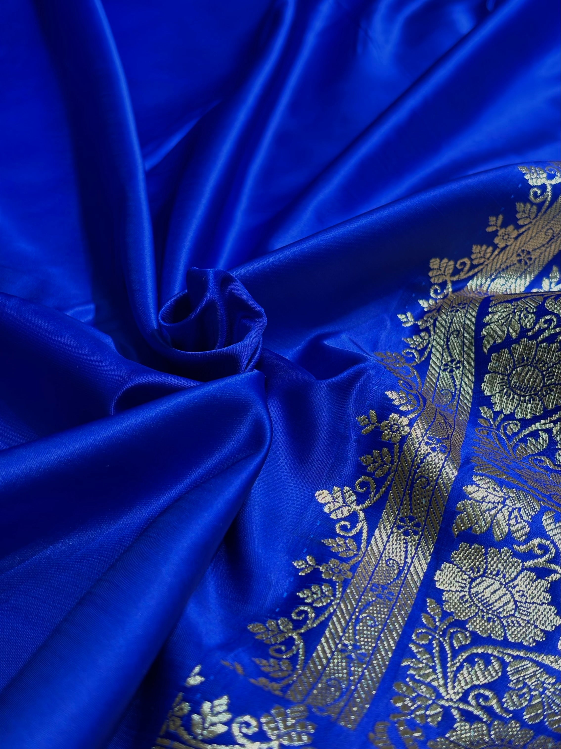 Royal Blue Booti Pattern Satin Katan Silk Saree SK66