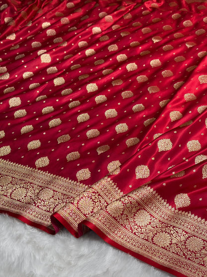 Red Unique Boota Pattern Satin Katan Silk Saree SK69