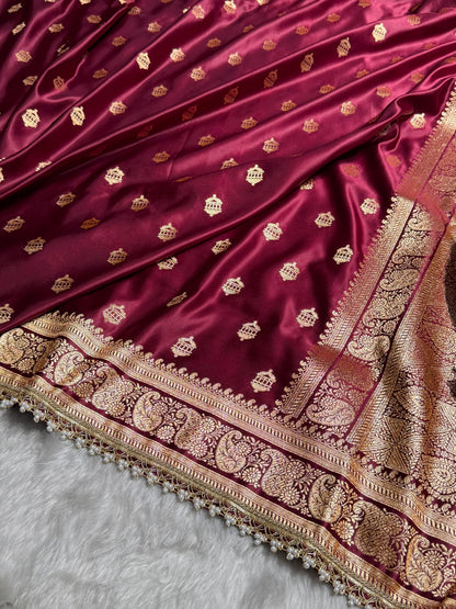 Banarasi Satin Katan Saree Booti Pattern With Gotta Patti in Chocolate Shades SKGP137